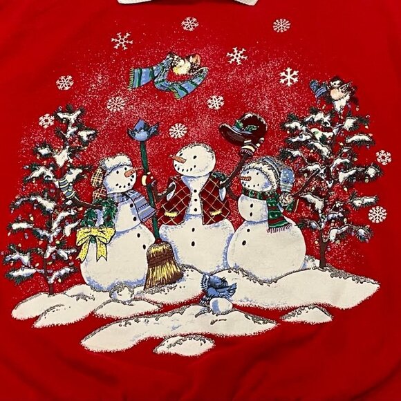 Vintage Nutcracker Snowman Red Holiday Ugly Christmas 1980s Sweatshirt - Picture 2 of 4